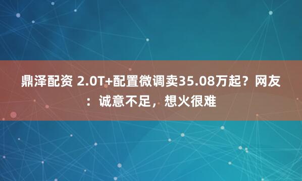 鼎泽配资 2.0T+配置微调卖35.08万起？网友：诚意不足，想火很难
