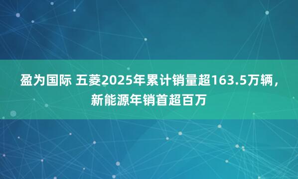 盈为国际 五菱2025年累计销量超163.5万辆，新能源年销首超百万